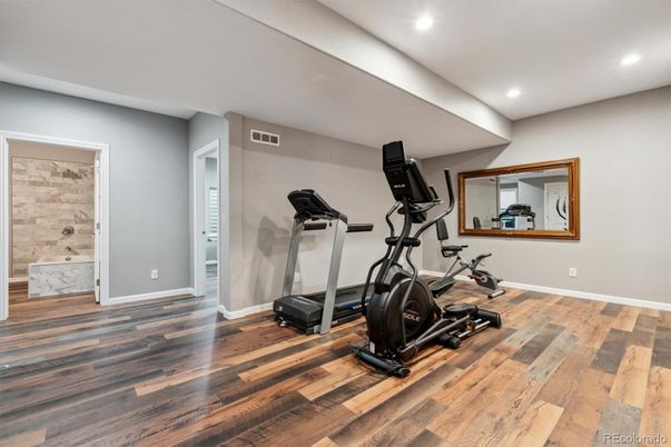 Fitness Equipment, Interior, Recessed Lighting, Wood Texture Flooring