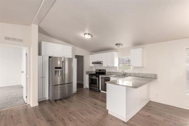 Interior, Kitchen, Stainless Steel Appliances, Wood Texture Flooring