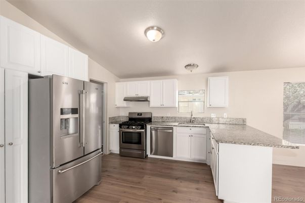 Interior, Kitchen, Stainless Steel Appliances, Wood Texture Flooring