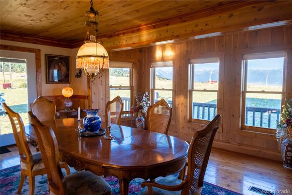 Chandelier, Dining room, Interior, Wooden Ceilings, Wood Texture Flooring, Wooden Walls