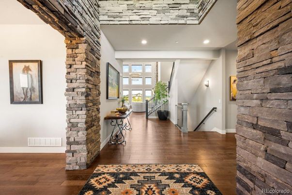 Interior, Recessed Lighting, Stone Walls, Wood Texture Flooring