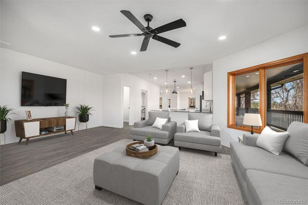 Interior, Kitchen, Living room, Pendant Lights, Recessed Lighting, Wood Texture Flooring