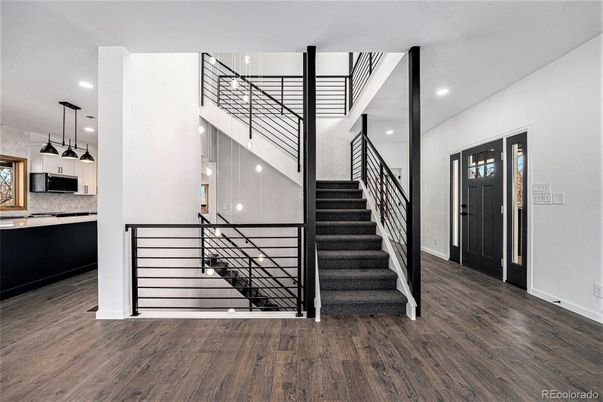 Interior, Kitchen, Pendant Lights, Recessed Lighting, Wood Texture Flooring