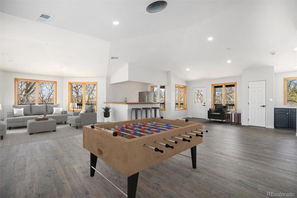 Game Room, Interior, Living room, Recessed Lighting, Wood Texture Flooring