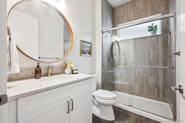 Bathroom, Glass Shower, Interior, Wood Texture Flooring
