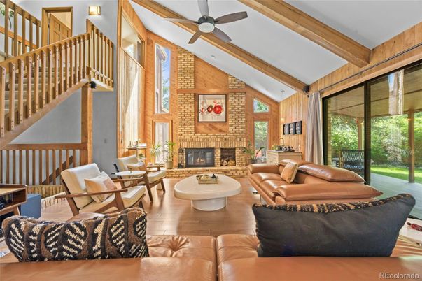 Fireplace, Interior, Living room, Stone Walls, Wooden Beams, Wood Texture Flooring, Wooden Walls
