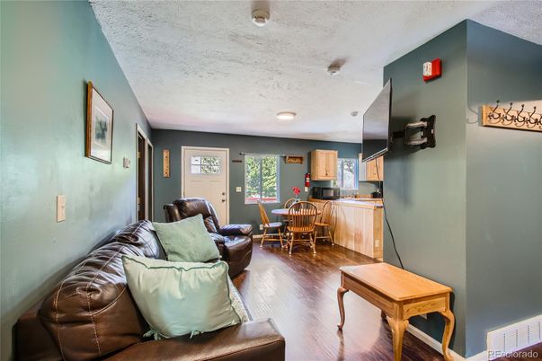Dining room, Interior, Living room, Recessed Lighting, Wood Texture Flooring