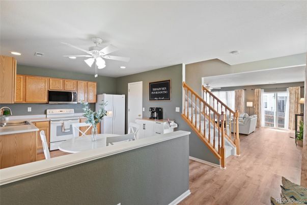 Interior, Kitchen, Living room, Recessed Lighting, Wood Texture Flooring