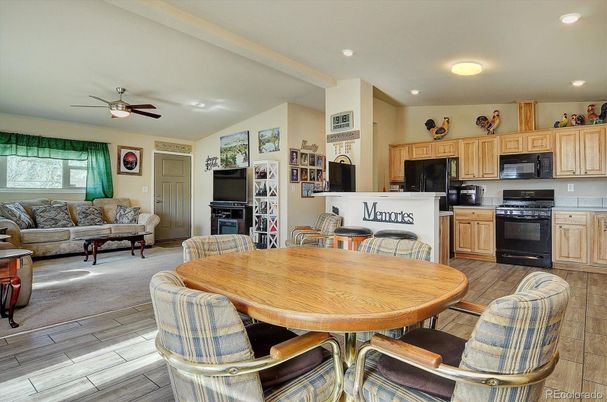 Dining room, Interior, Kitchen, Living room, Recessed Lighting, Wood Texture Flooring