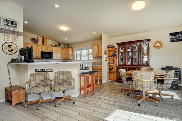 Dining room, Interior, Kitchen, Recessed Lighting, Wood Texture Flooring