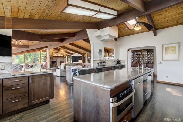 Fireplace, Interior, Kitchen, Living room, Wooden Beams, Wooden Ceilings, Wood Texture Flooring