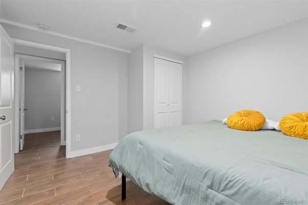 Bedroom, Interior, Recessed Lighting, Wood Texture Flooring
