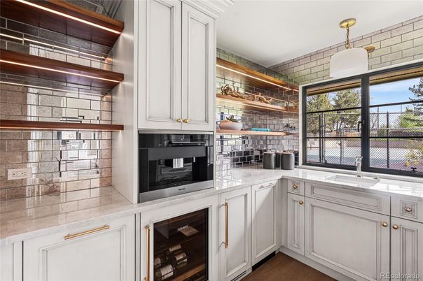 Interior, Kitchen, Stainless Steel Appliances, Stone Walls, Wood Texture Flooring