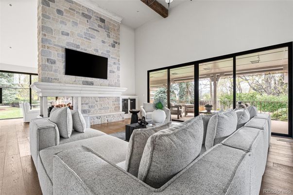 Fireplace, Interior, Living room, Stone Walls, Wooden Beams, Wood Texture Flooring