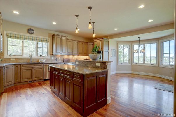 Interior, Kitchen, Pendant Lights, Recessed Lighting, Wood Texture Flooring