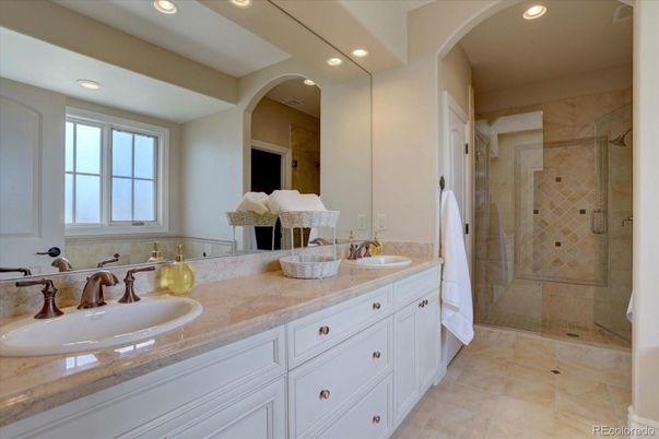 Bathroom, Dual Sink Vanities, Glass Shower, Interior, Recessed Lighting