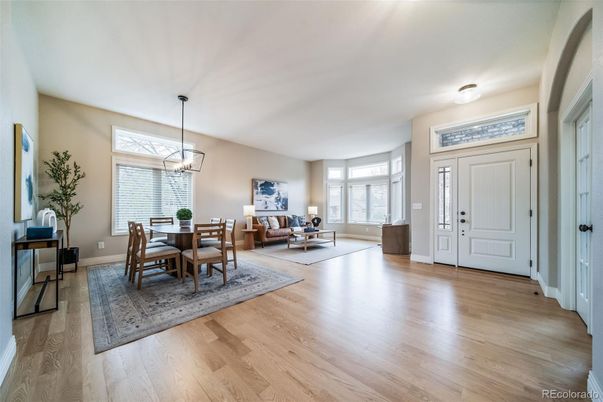 Dining room, Interior, Living room, Pendant Lights, Wood Texture Flooring