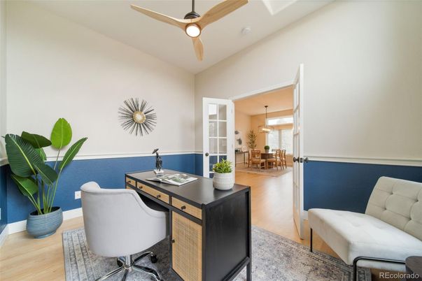 Home Office, Interior, Pendant Lights, Wood Texture Flooring