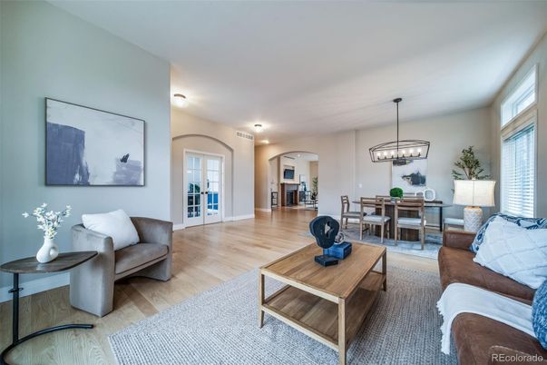 Dining room, Interior, Living room, Pendant Lights, Wood Texture Flooring
