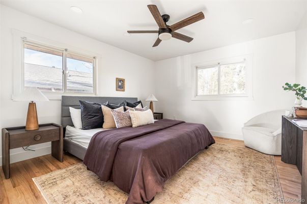 Bedroom, Interior, Recessed Lighting, Wood Texture Flooring