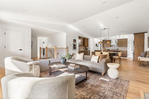 Dining room, Interior, Kitchen, Living room, Pendant Lights, Recessed Lighting, Stainless Steel Appliances, Wood Texture Flooring