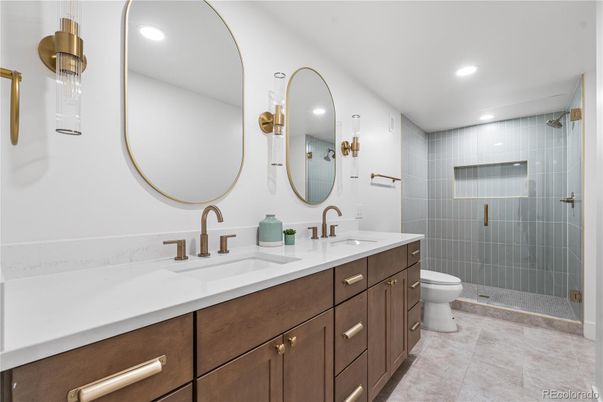 Bathroom, Dual Sink Vanities, Glass Shower, Interior, Recessed Lighting