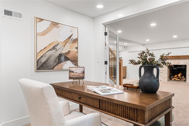 Fireplace, Home Office, Interior, Recessed Lighting