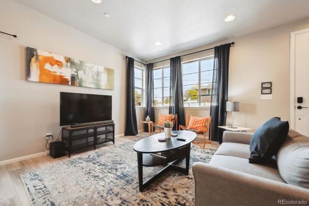 Interior, Living room, Recessed Lighting, Wood Texture Flooring