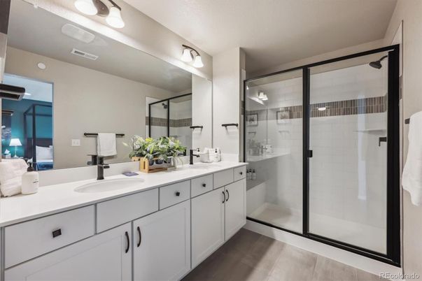 Bathroom, Dual Sink Vanities, Glass Shower, Interior