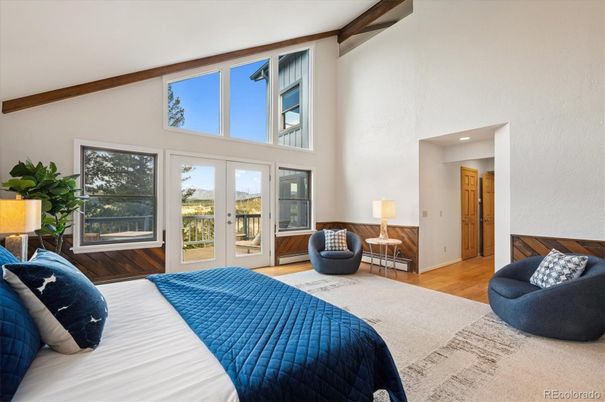Bedroom, Interior, Recessed Lighting, Wooden Beams, Wood Texture Flooring