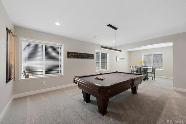 Billiard Table, Game Room, Interior, Pendant Lights, Recessed Lighting