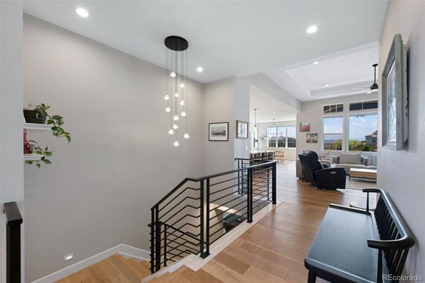 Interior, Living room, Pendant Lights, Recessed Lighting, Wood Texture Flooring