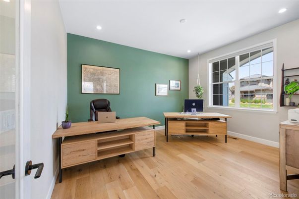 Home Office, Interior, Recessed Lighting, Wood Texture Flooring