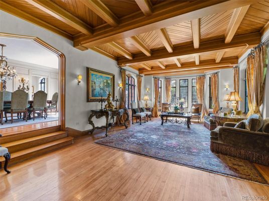 Chandelier, Dining room, Interior, Living room, Wooden Beams, Wooden Ceilings, Wood Texture Flooring