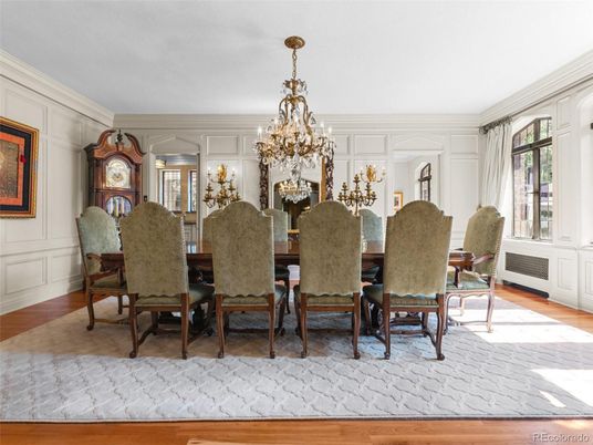 Chandelier, Dining room, Interior, Wood Texture Flooring