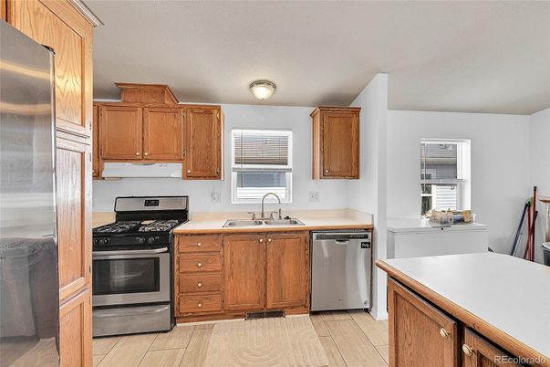 Interior, Kitchen, Stainless Steel Appliances, Wood Texture Flooring