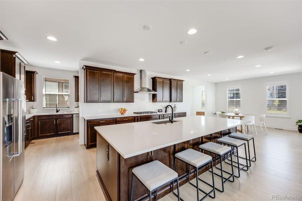 Dining room, Interior, Kitchen, Recessed Lighting, Wood Texture Flooring