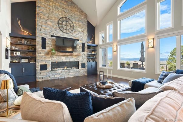 Fireplace, Interior, Living room, Stone Walls, Wood Texture Flooring