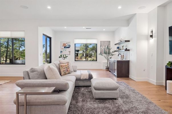 Interior, Living room, Recessed Lighting, Wood Texture Flooring