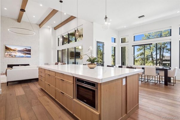 Dining room, Interior, Kitchen, Living room, Pendant Lights, Recessed Lighting, Wooden Beams, Wood Texture Flooring