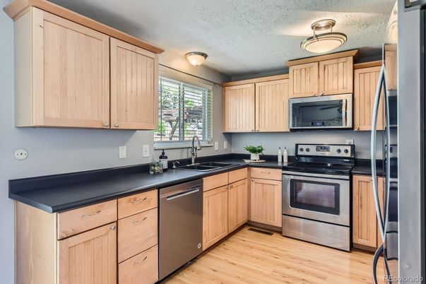 Interior, Kitchen, Stainless Steel Appliances, Wood Texture Flooring