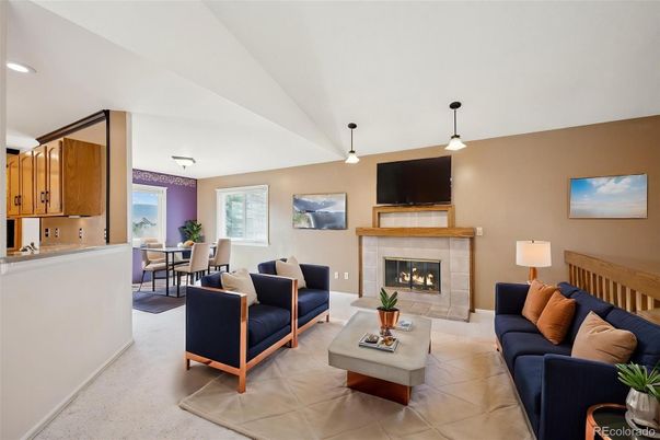 Dining room, Fireplace, Interior, Living room, Pendant Lights, Recessed Lighting