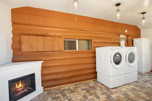 Fireplace, Interior, Pendant Lights, Washer, Wooden Walls