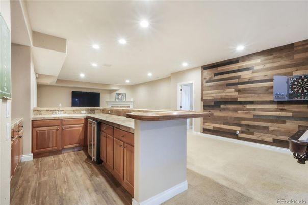 Interior, Kitchen, Recessed Lighting, Wood Texture Flooring, Wooden Walls
