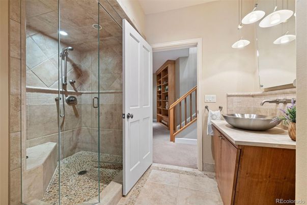 Bathroom, Glass Shower, Interior, Pendant Lights