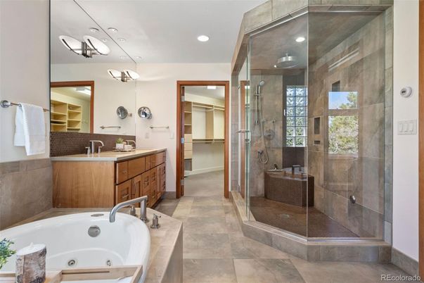 Bathroom, Dual Sink Vanities, Glass Shower, Interior, Recessed Lighting