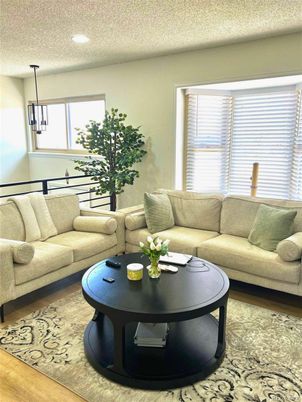 Dining room, Interior, Living room, Pendant Lights, Recessed Lighting, Wood Texture Flooring