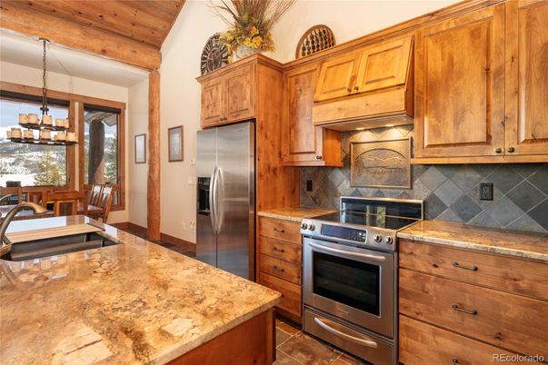 Dining room, Interior, Kitchen, Pendant Lights, Stainless Steel Appliances, Wooden Ceilings