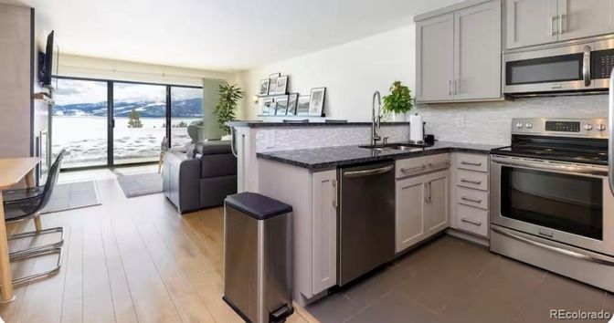 Interior, Kitchen, Stainless Steel Appliances, Wood Texture Flooring