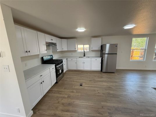 Interior, Kitchen, Stainless Steel Appliances, Wood Texture Flooring